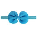 Detail view of bright blue chiffon bow headband with elastic glitter band for infants - Blue