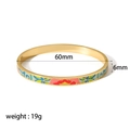 Detail view of 18k gold enamel floral bangle showing 60mm diameter and 6mm width specs - Painted Floral Ornament (TB7032-4)
