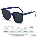 Foldable kids deep blue sunglasses with black lenses and silver dots on frames - Blue Frame Gray Lens