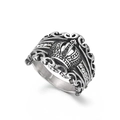 Retro crown ring in silver-tone stainless steel with white zircon side stones - US 8 / Vintage Silver Crown Style (KR101549-KFC)