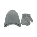 Set berretto con paraorecchie e muffole in maglia grigia per bambini in tinta unita - Grigio