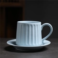 Light blue retro ceramic coffee cup and saucer set with elegant vertical stripes - 246-d Colorful Striped Mug + Saucer (light Blue) 320ml / Universal