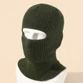 Dark olive green knitted balaclava for winter with single hole eye opening and neck guard - High Elasticity / Army Green