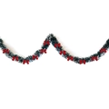 2M Green Christmas garland with white snowy tips and twelve red decorative ribbon bows - Dark Green White Edge + 12 Red Bows