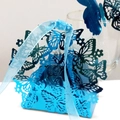 Elegant laser-cut butterfly favor box in blue gradient finish with silk ribbon - Reflective Blue