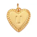 Gold-plated heart pendant featuring a micro-set letter U relief and ribbed texture edge - Heart Letter U