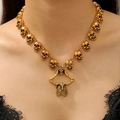 Gothic gouden skelet ketting met schedelhanger en vintage kralen voor dames en heren - Antiek Goud (8184)