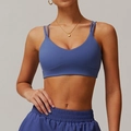 Ensemble soutien-gorge de sport dos croisé et short taille haute en bleu brume - Violet Marbré