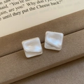 Square minimalist pearl white stud earrings with a brushed metal luxury finish - Square Pearlescent Brushed Studs (73#)