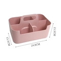 Pink plastic organizer basket with handle and four compartments for desktop storage - Pink (With Notch) 5-Grid