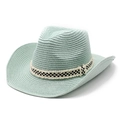 Hellgrüner Stroh-Cowboyhut mit Karoband für Outdoor-Sonnenschutz im Sommer - M (56-58cm) / Minzgrün