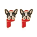Christmas series French Bulldog stud earrings with black and white enamel and red scarf - Dog Stud Earrings with Scarf