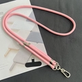 Pink braided crossbody phone lanyard with silver metal clips and black attachment tab - 8mm Dual Adjustable / Pink Beige Plaid