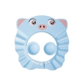 Blue pig-shaped baby shower cap with adjustable snaps for ear and eye protection - Pig Bath Hat Blue