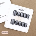 Short obsidian cat-eye press-on nails with silver shimmer on white display board - XS / Dark Gray Silver Cat Eye Shimmer (FMD037)