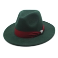 Detailed texture of dark green wool fedora with ruby red ribbon and rhinestone buckle - Dark Green