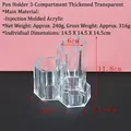Macro detail of 3-slot thick clear acrylic hexagonal makeup brush and lipstick holder - Thickened 3-Grid Transparent Pen Holder