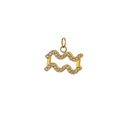 Golden Aquarius zodiac pendant necklace featuring sparkling inset clear crystals on gold finish - Aquarius