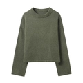 Maglione da donna in maglia verde muschio scuro con girocollo e spalle scese casual - S / verde oliva