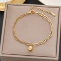 Minimalist 18k gold plated stainless steel bracelet with asymmetric chain and round charm - Gold Asymmetric Ball Style (5286)