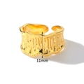 Gold plated stainless steel starfish shell ring with 11mm width wavy textured band - Gold Wave Groove (JZ6047)