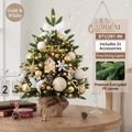 90cm gold and white Christmas tree with 31 ornaments and burlap base decoration - 90cm Mixed Leaf Set Gold White