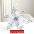 Silver artificial poinsettia flower with sequins for Christmas tree decoration, 21x22cm - Silver (Style 3)