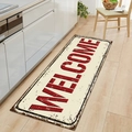Tapis de cuisine vintage avec lettrage Welcome rouge posé sur un sol en bois clair - 40*60cm / Style 2-WELCOME-Beige