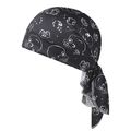 Black skull print pirate headscarf bandana with adjustable straps for bikers - Skull Pattern No.3