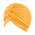 Fashionable bright orange pleated turban cap for women in soft elastic knit fabric - One Size / Gold