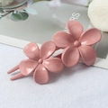 Polished pink double flower hair clip in a glossy resin U-shaped vintage design - Pink