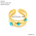 Detailed macro of gold plated 18k ring with three blue turquoise stones and bead texture - Three-layer Bead Turquoise Style (SR702G)