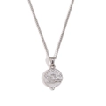 Collana in argento con pendente tondo a rilievo, motivo mano loto e catena cable - Catena a Maglie Tonda Tarocchi con Zircone / Color Acciaio-Fiore