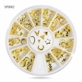 Golden nail art charms set with geometric shapes in a 12-slot clear organizer box - Gold Geometric Shapes (SP0082)