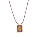Tarot style sacred heart necklace with purple pendant and colorful braided cord strap - Purple Necklace (Without Beads)