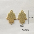 Golden Hamsa hand charm in stainless steel measuring 2.1cm by 1.5cm for DIY jewelry - 13 Bearded Hamsa Palm