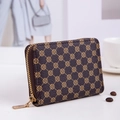 Mini dark brown leather wallet with golden clover print and metal zipper closure - Coffee
