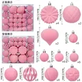 48pcs flocked Christmas ball set in army green with various sizes and textures - Pink