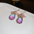 Elegant purple gradient drop earrings with colorful floral stone clusters and gold hooks - Gold Butterfly Ear Hook (28#) / Purple