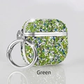 Close-up of green rhinestone AirPods 4 case with silver metal ring buckle and stand - AirPods 3rd Gen / Green
