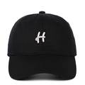 Klassische schwarze Baumwoll-Baseballkappe mit weißem 3D-besticktem H-Buchstaben-Logo - Schwarz