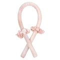 Heatless foam hair curler set in pale pink orange satin with matching scrunchies - Tie-Dye Soft Pink (1 Curler + 2 Scrunchies)