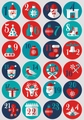 Christmas advent calendar stickers with 24 numbered festive holiday patterns on paper - Cyan Red Numbers