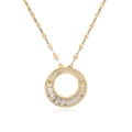 Close-up of gold-plated pendant with sparkling cubic zirconia on white background - Round White