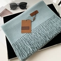 Soft light blue cashmere-feel scarf with fringes and leather label on velvet tray - 24# Blue Gray