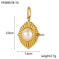 Oval gold stainless steel pendant with white pearl inlay and dimensional specs - Pearl White