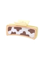 Beige rectangular hair claw clip with brown and white cow print felt finish - Cream Brown-White Cow Print (90275)