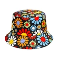 Bob avec motifs de marguerites colorées sur un tissu en toile noire - M (56-58cm) / Floral Coloré sur Noir