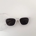 Retro style kids square frame sunglasses with cream white thick frame and dark gray lenses - White