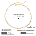 Detail showing 40cm stainless steel paperclip chain necklace with waterproof specs - Stainless Steel / Paperclip Chain Necklace